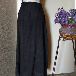 Black linen long skirt; not lined; Size 2